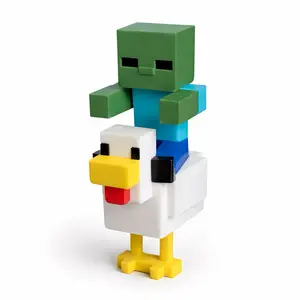 Viral Blocky Chicken Jockey Rider Figure | Pixel-Style Meme Desk Toy | Funny Collectible Display Figure