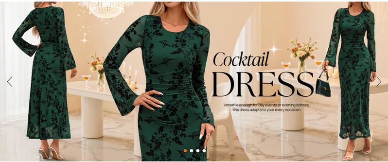 ZESICA Women's Long Sleeve Floral Bodycon Dress 2026 Spring Fall Ruched Mesh Wedding Guest Cocktail Party Maxi Dresses