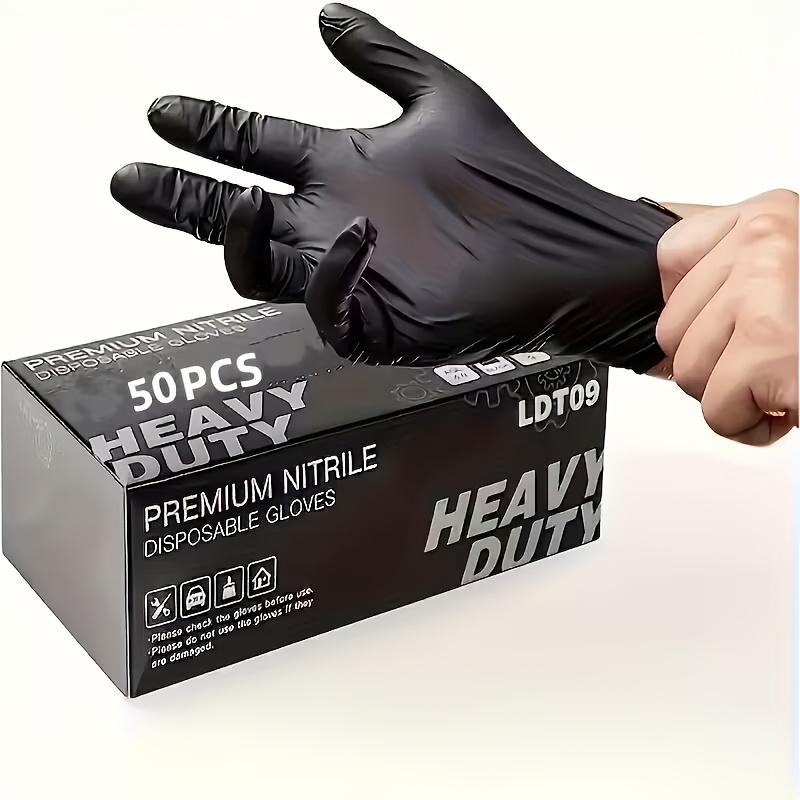 50pcs Pack, Black Pure Nitrile Disposable Gloves, Durable Household Cleaning Gloves Suitable for Kitchen, Tattoo, Beauty Salon, Bathroom, Cleaning Supplies, Thickened Design, Latex-Free, Available In Large, Medium, And Small Sizes, Local Warehouse