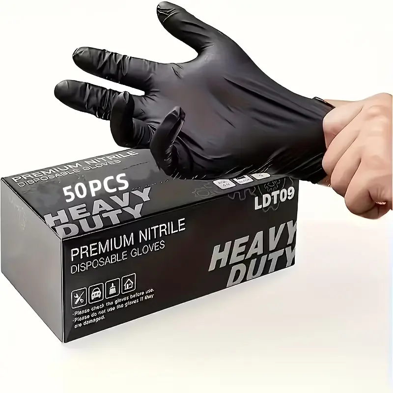 50pcs Pack, Black Pure Nitrile Disposable Gloves, Durable Household Cleaning Gloves Suitable for Kitchen, Tattoo, Beauty Salon, Bathroom, Cleaning Supplies, Thickened Design, Latex-Free, Available In Large, Medium, And Small Sizes, Local Warehouse