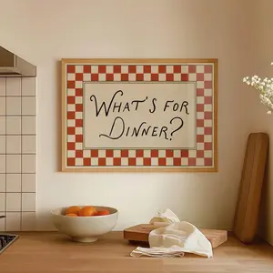 What_s For Dinner Retro Kitchen Wall Art Print, What’s For Dinner Wall Art, Vintage Kitchen Decor, Retro Gingham Kitchen Print, Cottagecore