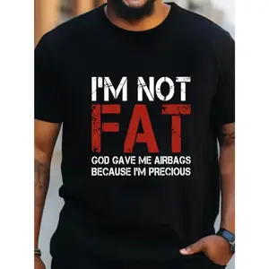Trendy Plus Size Men's T Shirt with I M Not Fat Print for Summer Short Sleeve Tee for Big and Tall Men
