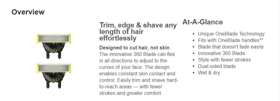 Philips Norelco OneBlade 360 blade replacement blade 2 pack Waterproof Rechargeable Shaver