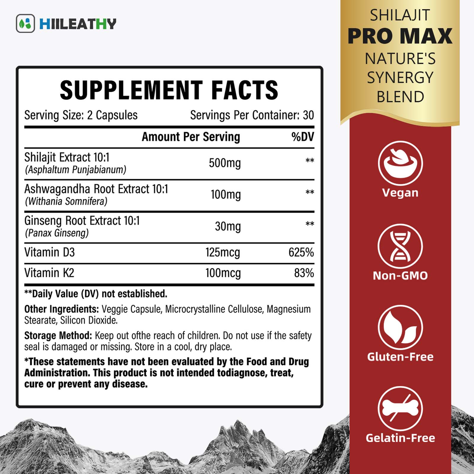 HIILEATHY Optimal Shilajit PRO MAX with K2 & D3 60 Capsules Made in USA with Essential Minerals for Healthy Aging and Immune System Support - Edible HIILEATHY Optimal Shilajit PRO MAX with K2 & D3 60 Capsules Made in USA with Essential Minerals for Healthy Aging and Immune System Support - Edible