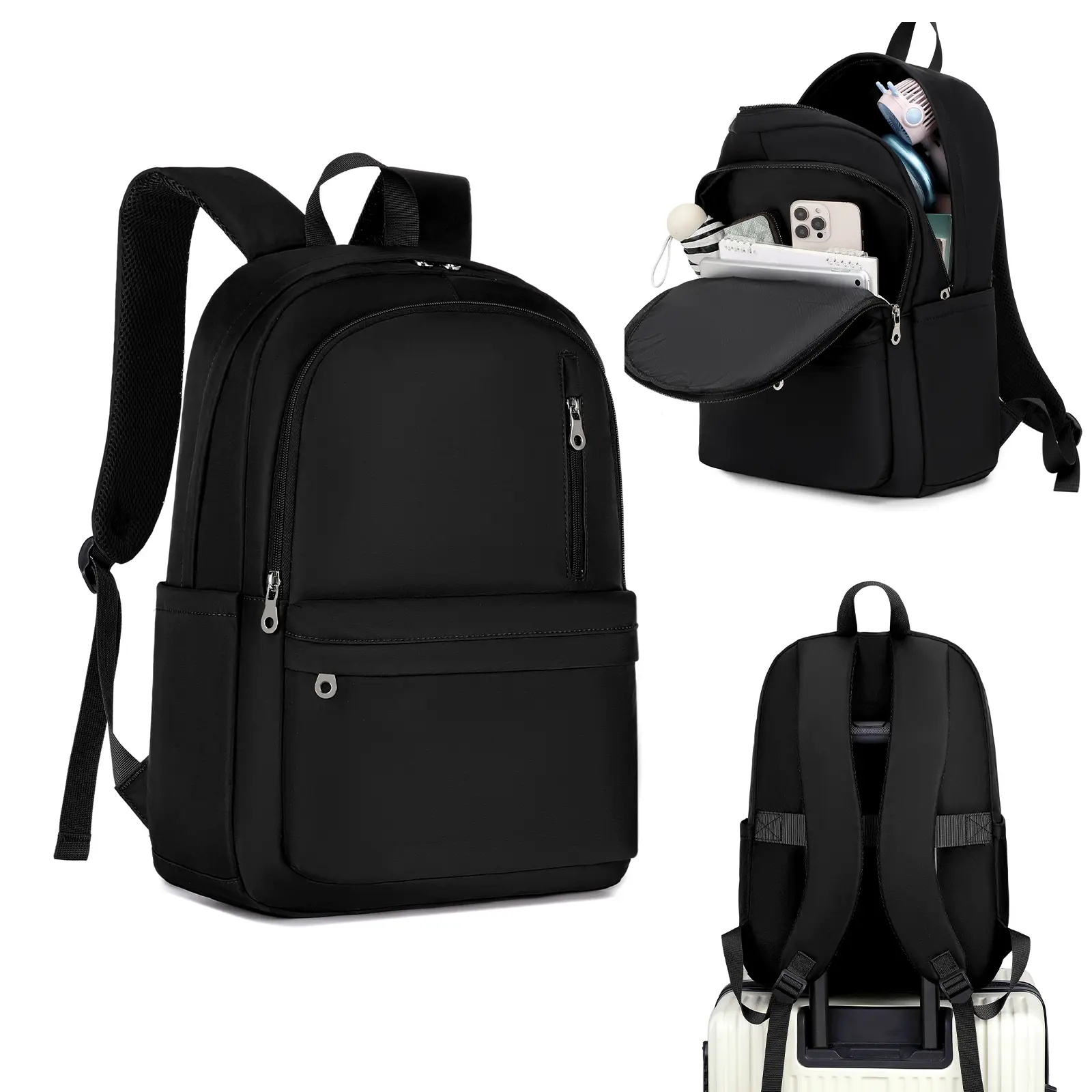BAGOK Women's Casual Black Nylon Daypack - Lightweight Waterproof, Laptop Compartment, Large Capacity Multi-Layer Zipper, Back to School Bag, College Backpack, Everyday Bag for Women