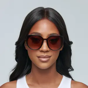 Mad Shade Elegant UV400 Sun Shades - Large Brown Geometric Frame with Metal Temples