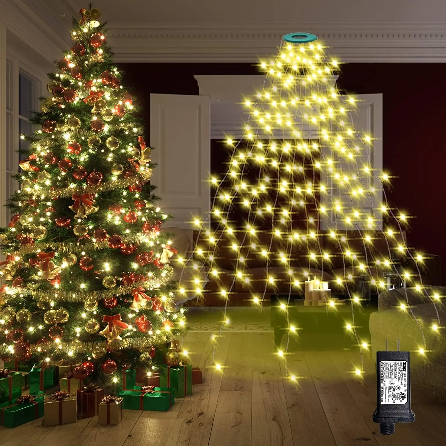 Round Ring Warm Toned LED Christmas Lights Set, 8.2Ft 16-Line 448 LED Plug-In Fairy String Lights, 8 Lighting Modes, Waterproof, for Indoor Outdoor Xmas Tree Wedding Centerpiece Decoration, Water Proof, Fairy Aesthetic