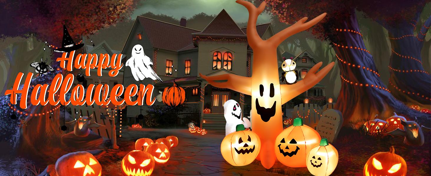 COSTWAY Halloween Inflatables Decoration with LED Lights, Giant Blow up Pumpkin/Dragon/Spider/Ghost/Clown/Scarecrow/Dead Tree, Outdoor Halloween Decorations with Built-in LED Lights for Lawn, Yard, Garden, Patio, Indoors