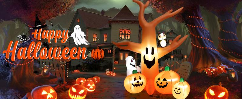 COSTWAY Halloween Inflatables Decoration with LED Lights, Giant Blow up Pumpkin/Dragon/Spider/Ghost/Clown/Scarecrow/Dead Tree, Outdoor Halloween Decorations with Built-in LED Lights for Lawn, Yard, Garden, Patio, Indoors