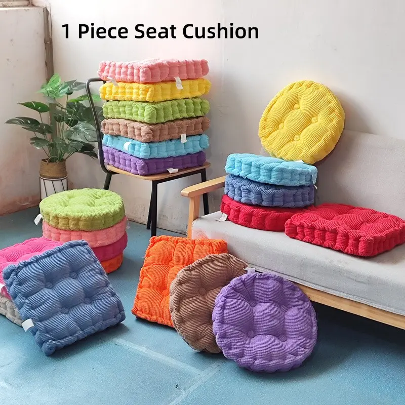 Square Corduroy Chair Cushion, Thick Silk Cotton Filled Seat Pad, Non-Slip Tufted Cushion for Dining Room, Bedroom & Office Chair, Navy Blue Soft Butt Pillow, Multipurpose Cushion, Comfy Cushions, Anti Slip Cushions