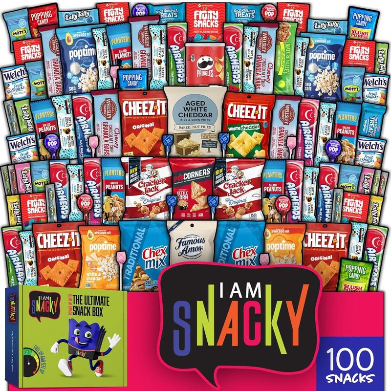 I AM Snacky - Valentines Day Snack Box Variety Pack Care Package + Greeting Card - SNACKY'S PARTY PACK (100 Count) Birthday Sweet Treats Gift Basket, Candies Chips
