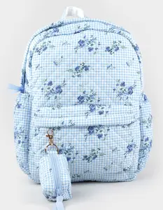 TILLYS  Womens Floral Quilted Backpack, Blue & White