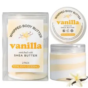Vanilla Whipped Body Butter with Shea Butter – Vanilla Scent Body Moisturiser for Dry Skin, Rich Hydration Cream Set 3.4oz + 6.8oz