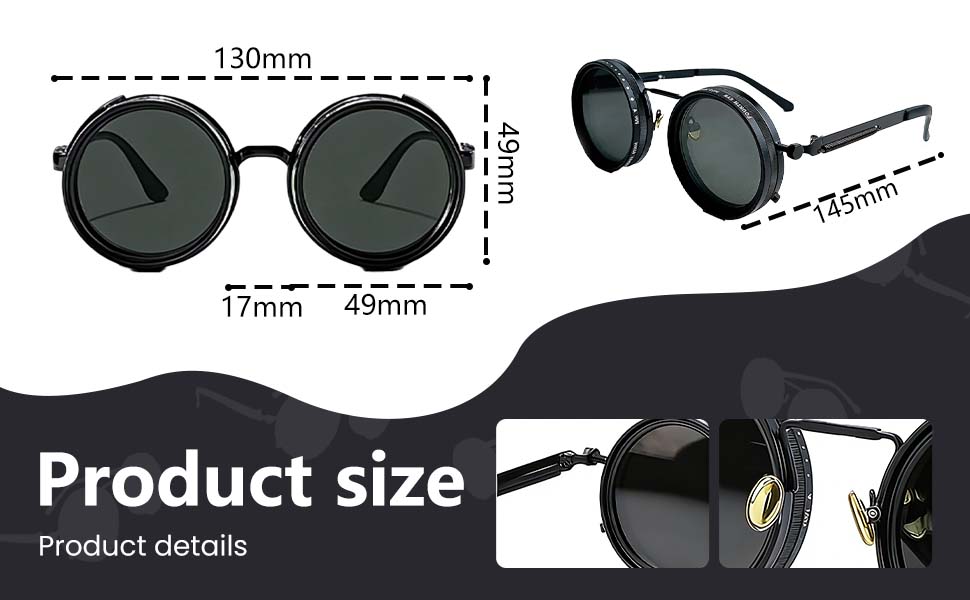 Men's Classic Black Round Sunglasses with Polarized Lenses UV400 Protection Retro Steampunk Design Stylish Eyewear for Outdoor Activities