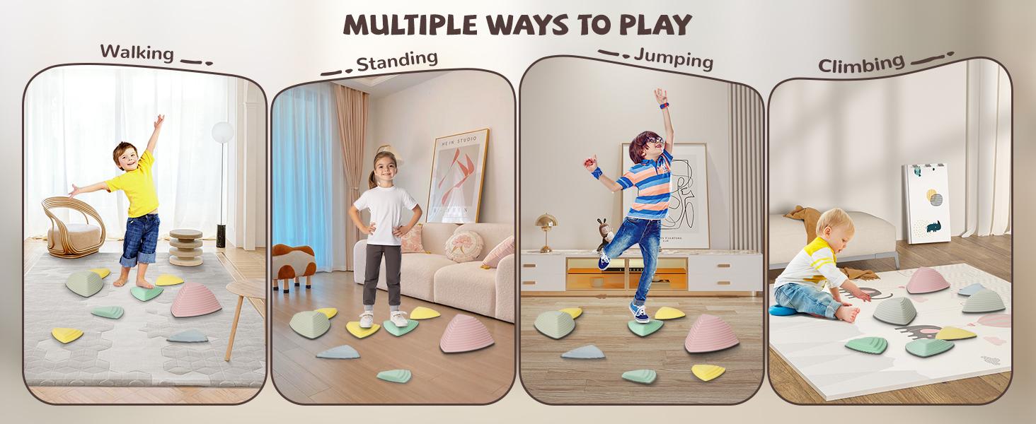 12/25 Count Children's Sensory Balance Training Stepping Stones,Promote Coordination and Strength Child Safe Rubber,Non-Slip Side, Outdoor Play Sets,Indoor and Outdoor Play Equipment for Kids（Macaron /Rainbow Color） to d der toys