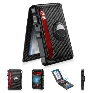 Men's Minimalist Bifold swipe Wallet with AirTag Compartment & RFID Blocking Carbon Fiber Pop-Up Card Holder + Cash Quick Access Compact Design Perfect Gift