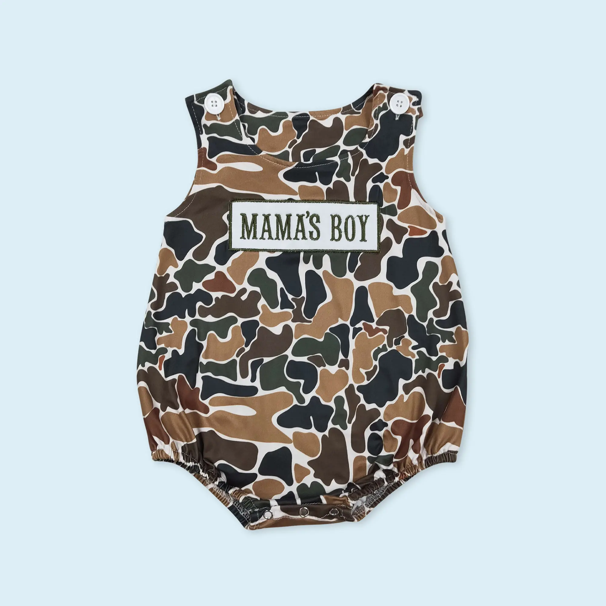 Mamas boy Mothers day camouflage boys summer romper