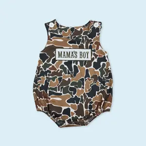 Mamas boy Mothers day camouflage boys summer romper