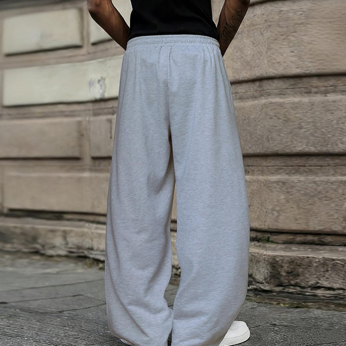 Men's Baggy Sweatpants, Loose Fit Casual Drawstring Elastic Waist, Wide Leg Joggers Trousers with Pockets, Comfortable Daily Wear, Sports Bottoms