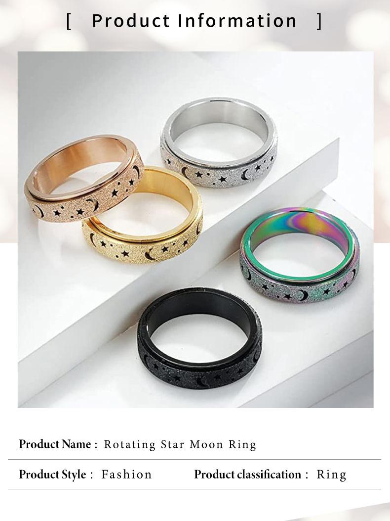 GGIRL Stainless Steel Fidget Rings for Anxiety for Women Men Charm Frosted Moon Star Spinner Ring 6mm Multi-colour Ring Thumb Ring Size 6-12 Stress Relieving Elegant Design Durable Material,Ideal Creative Daily Jewelry Gift