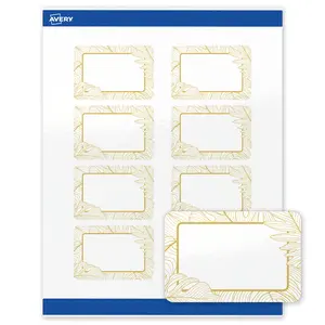 Avery Printable Rectangle Labels, 2" x 3", Glossy White, Pre-printed Gold Monstera Leaves Design, Sure Feed Technology, Laser & Inkjet Compatible, 160 Total
