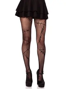Leg Avenue Stitched Up Net Tights for Halloween Costumes - Stretchy Fishnet Fabric, Breathable & Ultra Soft, Reinforced Toe, 1 Piece