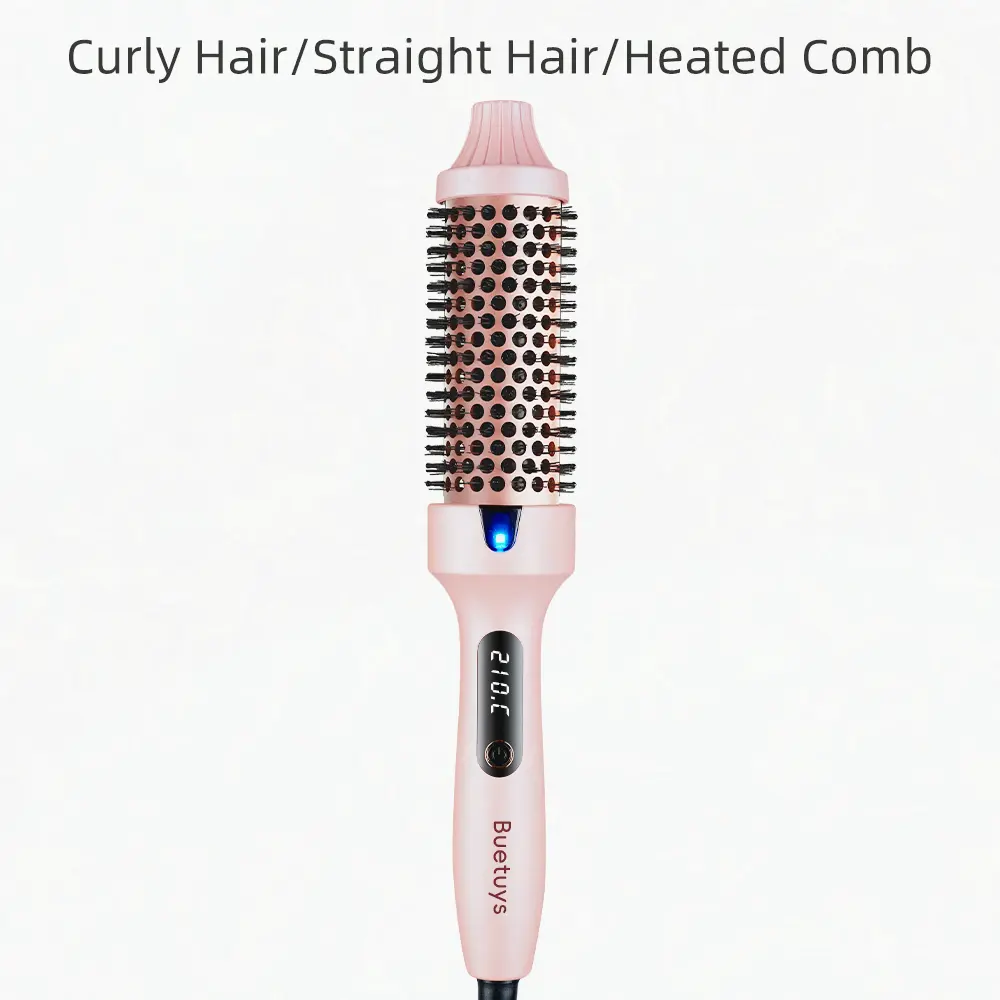 Buetuys 3-in-1 Curling Iron Thermal Brush 1.5" Barrel for All Hair Types Straightener Curler Styling Tools with LED Display Automatic Ceramic Salon-Quality Curl Small Heating Pencil Straightener Hair Dryer