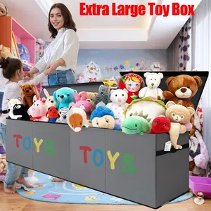 64gal Extra Large Toy Box with Lids - Sturdy Collapsible Kids Storage Organizer Big Bin Chest Basket with Dividers for Boys Girls, Bedroom, Nursery, Living Room, Playroom Organization