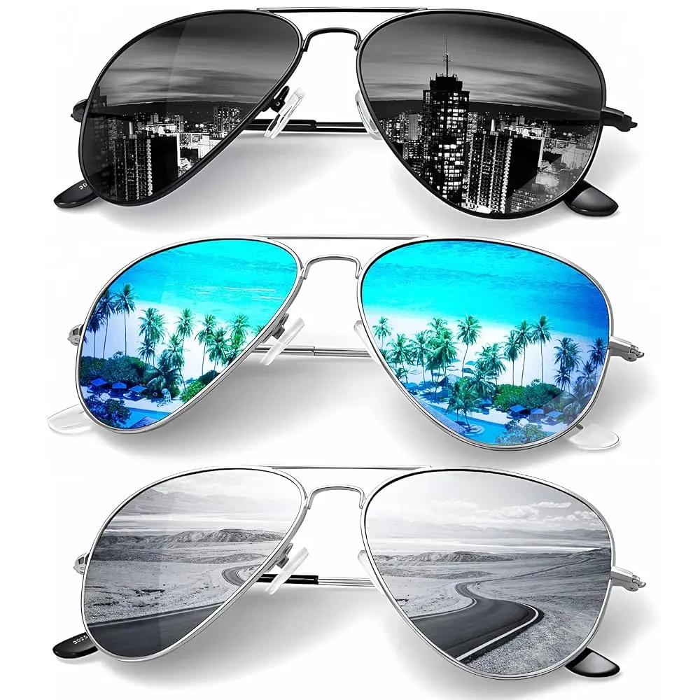 KALIYADI Large Size 3 Pairs Aviator Sunglasses for Men Women Driving,Polarizedsunglass,UV Blocking (S24)