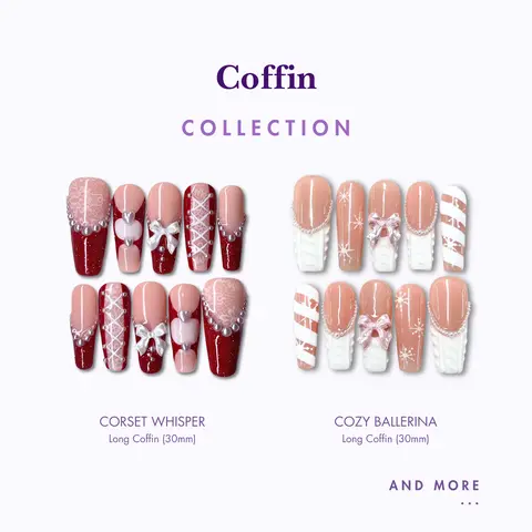 NailPhoria COFFIN Collection - Handmade Press-On Nails | Reusable, Salon-Quality, Long-Lasting, Glossy Design