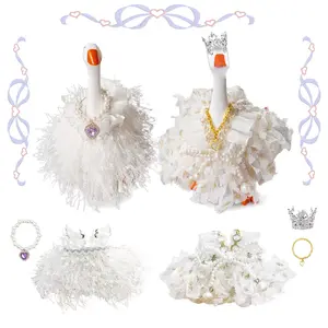 2 Set 7 Inch Desk Goose Princess Dress Outfit WIth Accessories, Elegant Sweet Skirt with Crown & Necklace Accessories, Valentine’s Day Spring Desk Decor Gift,Perfect Birthday Gift&Housewarming Gift