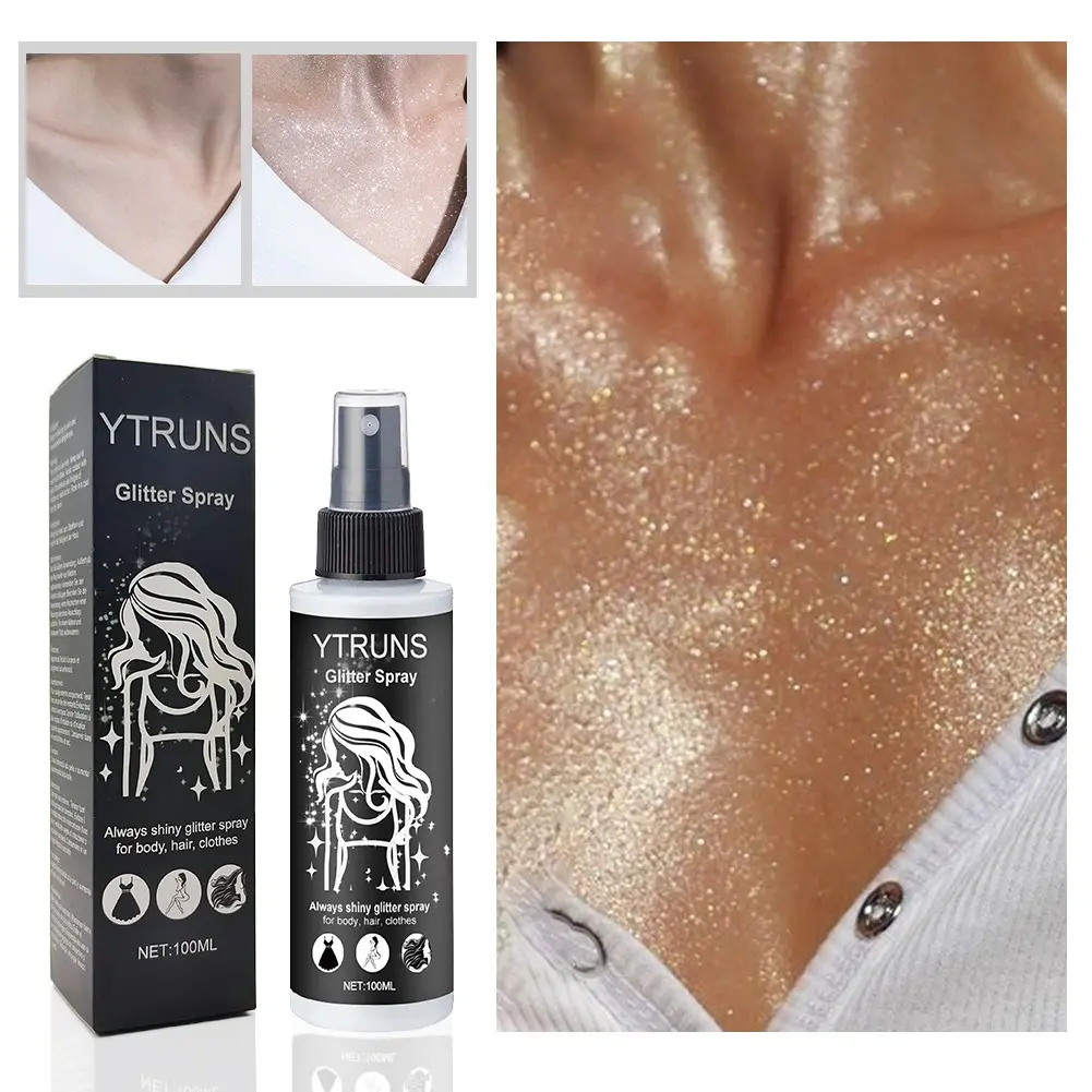YTRUNS Body Glitter Spray 100ml, Sparkly Glitter, Shimmering Body Makeup, Shimmer Glow Mist for Hair, Skin and Clothes, Lightweight Quick Dry Non Sticky Formula, Makeup Spray for Halloween Party, Night Club, Festival and Stage Looks