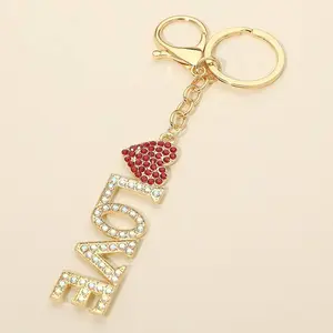 Rhinestone Pave Heart LOVE Bag Charm Keychains