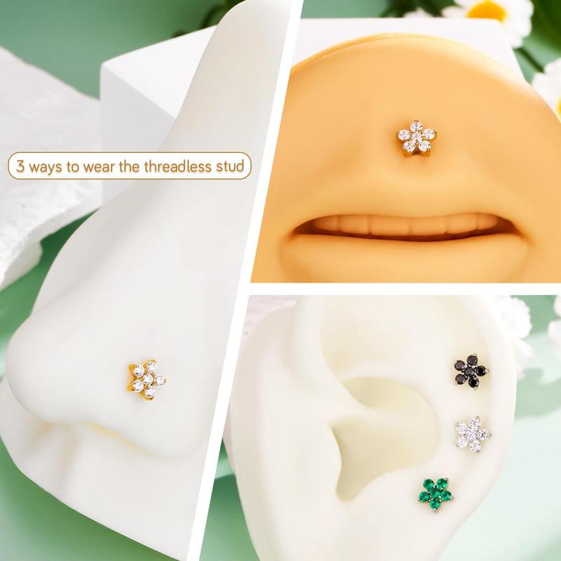 Oufer 16G Flower Threadless Push Pin CZ Flat Back Helix Tragus Flat Helix Cartilage Stud Earring