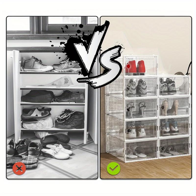 15P Stackable shoe storage box with lid, large shoe rack and storage shelf, shoe display and storage container