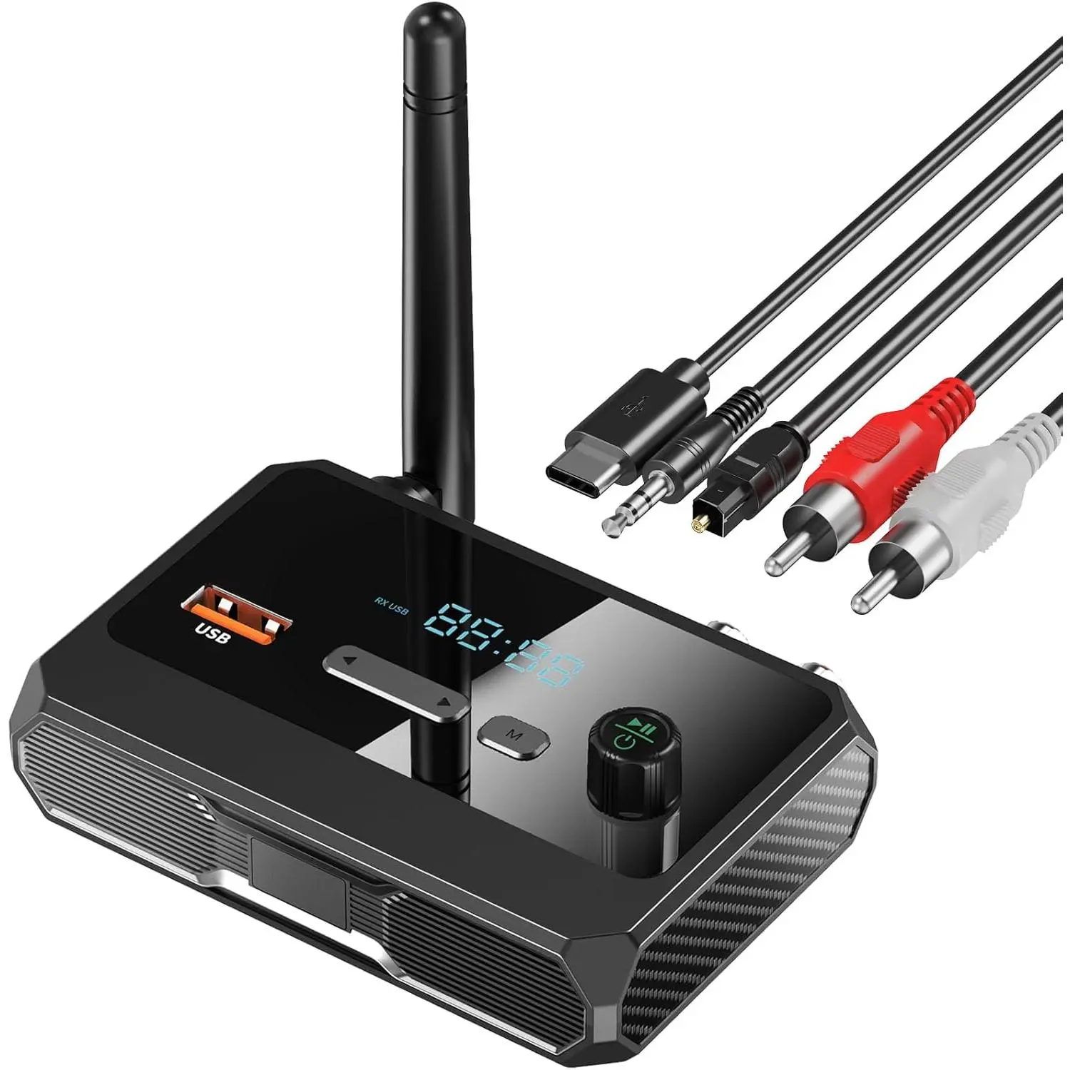 Bluetooth 5.3 AUX-to-Bluetooth Adapter AV Receiver with Multifunction Key, Optical Cable, Low Latency, HD Stereo Sound, Wireless Setup, RCA & 3.5mm Optical AUX Connections for Home Stereo Speakers, Aux-To-Bluetooth Adapter Av Receivers