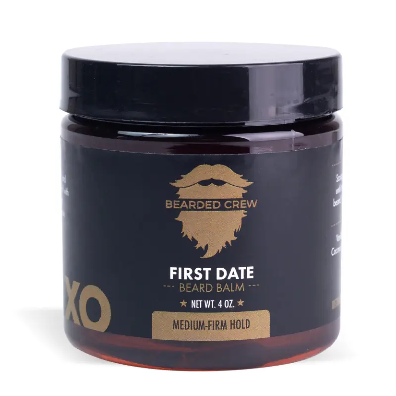 First Date Beard Balm - Medium Firm Hold Hair Care Product for Men - 4 Oz Jar with Clove Cedar & Vanilla Scent - Bearded Crew