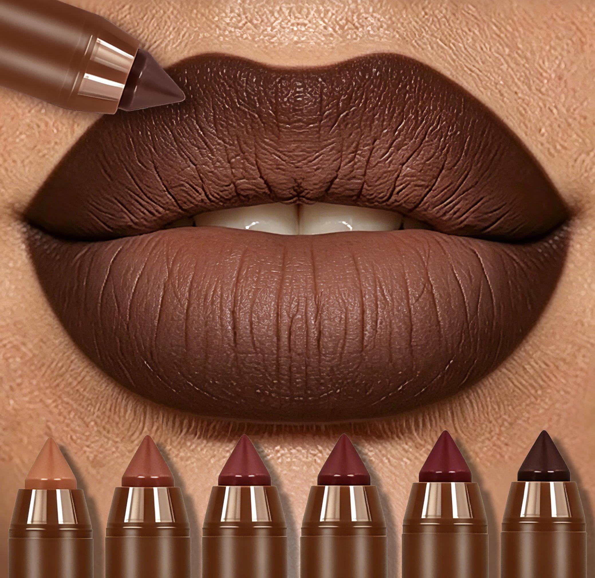 Mooglamor 6Pcs Matte Creamy Lipstick Pencil Set Long Lasting Makeup Waterproof Transferproof Lip Pens Nude Brown Moisturizing Lip Glossy Smooth Cosmetics DealsForYouDays