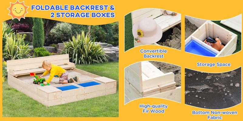 Outsunny Wooden Kids Sandbox Outdoor Children Play Equipment Activity Gift for Boys and Girls