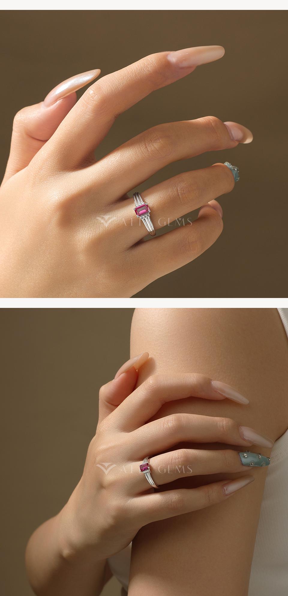 ATTAGEMS Luxury Lab-Created Ruby Moissanite Ring for Women S925 Sterling Silver GIft Birthday Party Fine Jewelry R334 ATTAGEMS Luxury Lab-Created Ruby Moissanite Ring for Women S925 Sterling Silver GIft Birthday Party Fine Jewelry R334