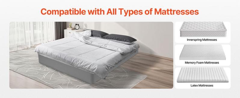 VEVOR Box Spring, Queen Size Bed Frame with Washable Fabric Cloth, Heavy Duty Metal Frame for Queen Bed, 9 in Mattress Foundation, 3500 lbs Max Weight Capacity, Easy Assembly, 79.1L x 59.6W x 9.1H in