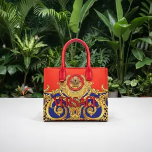 Pre-owned VERSACE canvas Tote Bags Cheetah Barocco La Medusa Small Tote Bag NEW