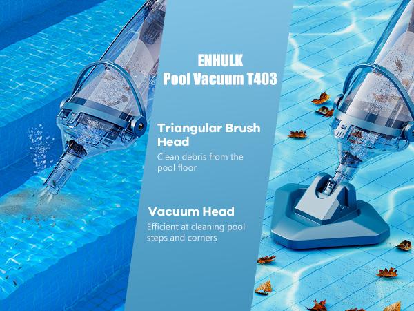 【Spring Cleaning】Enhulk PooCl Vacuum for Above Ground Pool with Telescopic Pole, Running time up to 1H, Handheld Design with Powerful Suction up to 18.5 gallon/min