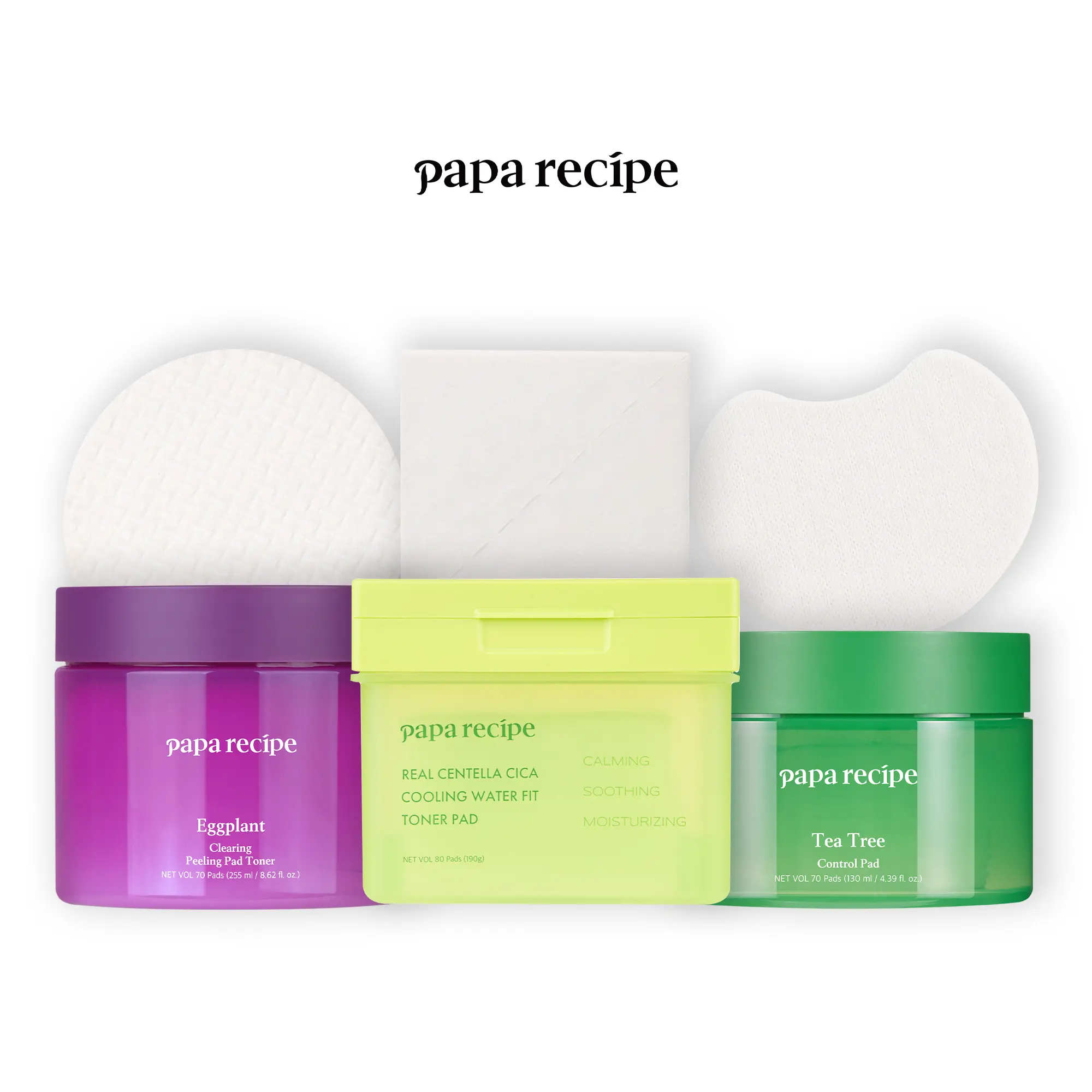 Papa Recipe Pad Trio, Gentle Skin Care Cleansing Pads & Facial Cleansing Cloths, Daily Self-Care Tool
