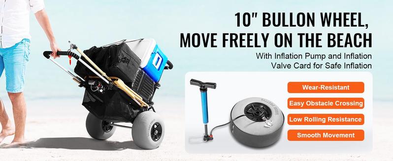 VEVOR Beach Carts with Widen TPU Balloon Big Wheels for Sand, TikTokShopBlackFriday,  Cargo Deck 165LBS Loading Folding Sand Cart & Adjustable Height, Aviation Aluminum Cart for Picnic, Fishing, Beach