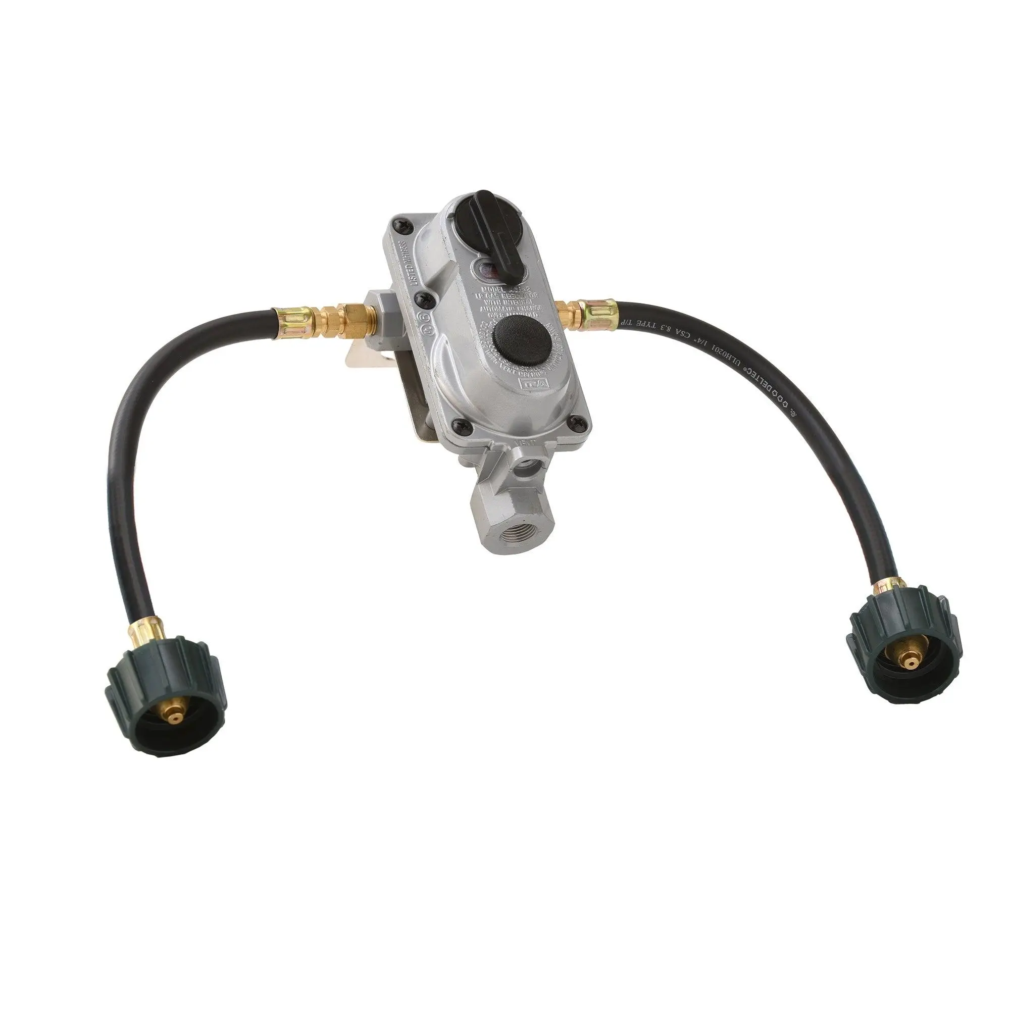 Flame King 2-Stage Auto Changeover LP Propane Gas Regulator with (2) 12" Pigtails for RVs, Vans, Trailers
