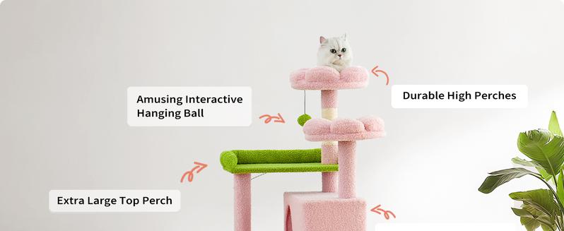 MADE 4 PETS Cat Tree 54-Inch Contemporary Design with Sisal Scratching Post & Climbing Ladder for Small Medium Cats Play House Condo