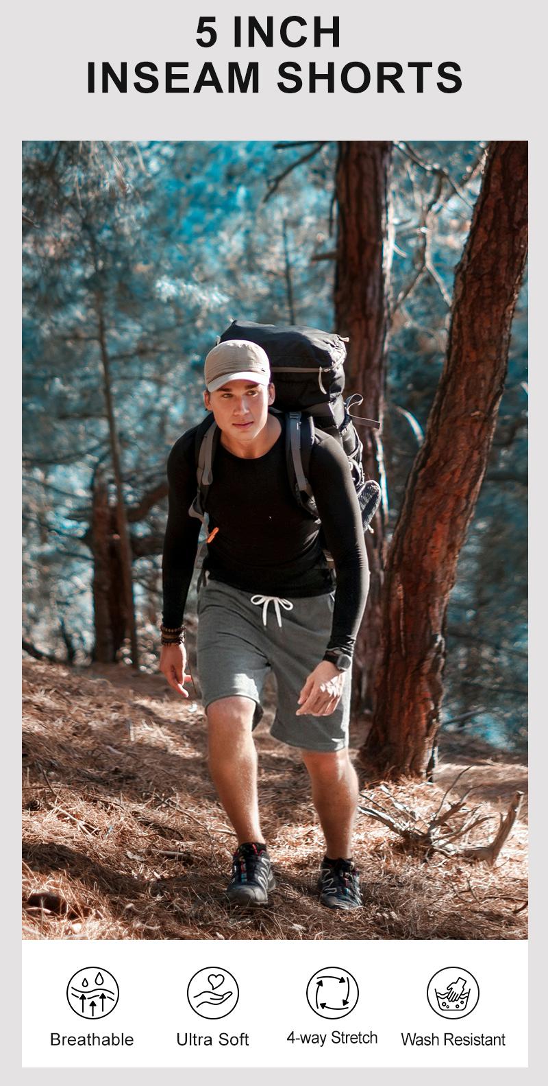 Pioneer Camp Men's Athletic Shorts 5 Inch Inseam with 3 Pockets Cotton Blend 4-Way Stretch for Gym Workout Running