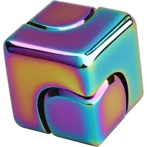 Infinity Gear Fidget Cube Spinner for Kid Adult, Transformable Spinning Top Metallic Fidget Toys for Anti-Anxiety Stress Relief Autism Finger Hand Spinner, 2-in-1 Cube Toy for Desk Office Classroom