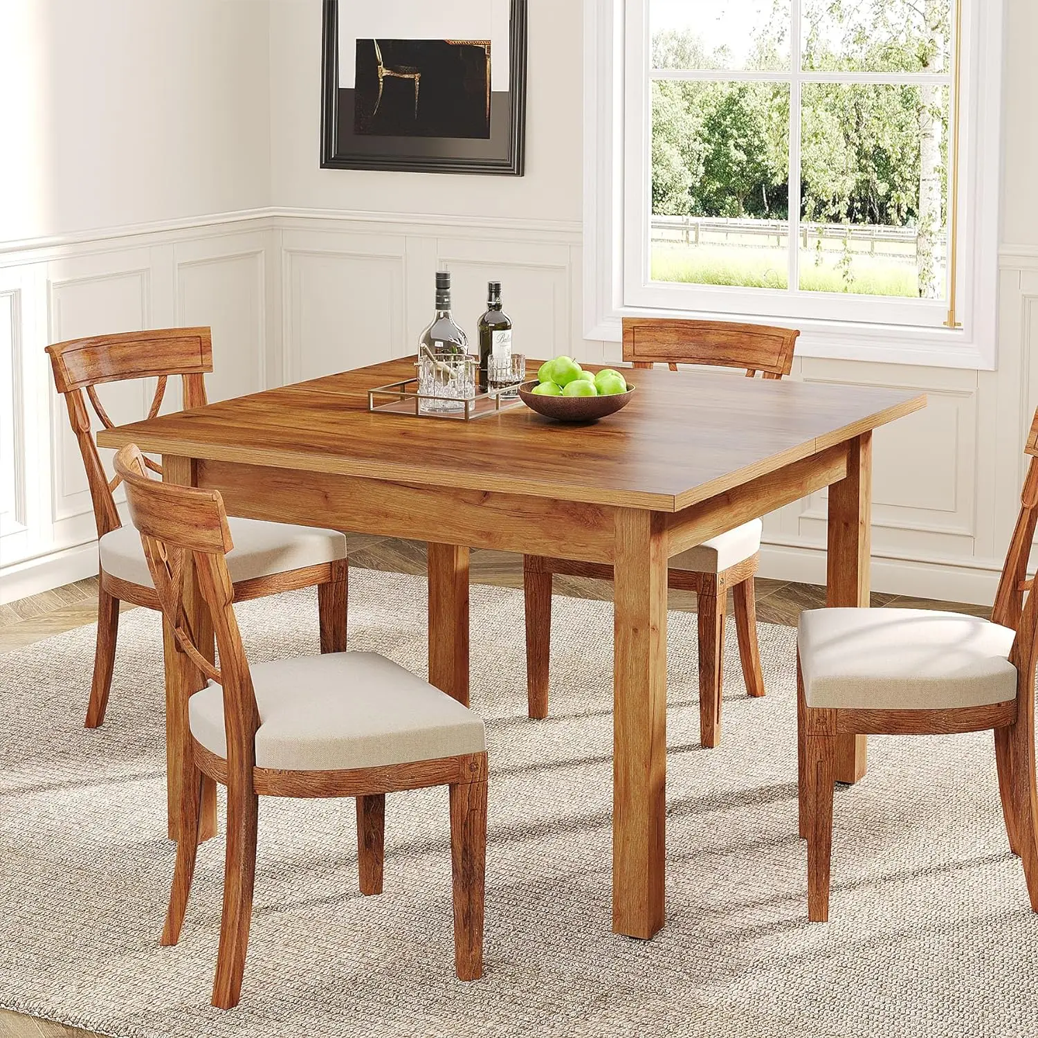 Tribesigns 39.4 Inches Square Dining Table for 4 People, Wooden Kitchen Table with Oak Finish Top and Solid Wood Legs (Only Table)